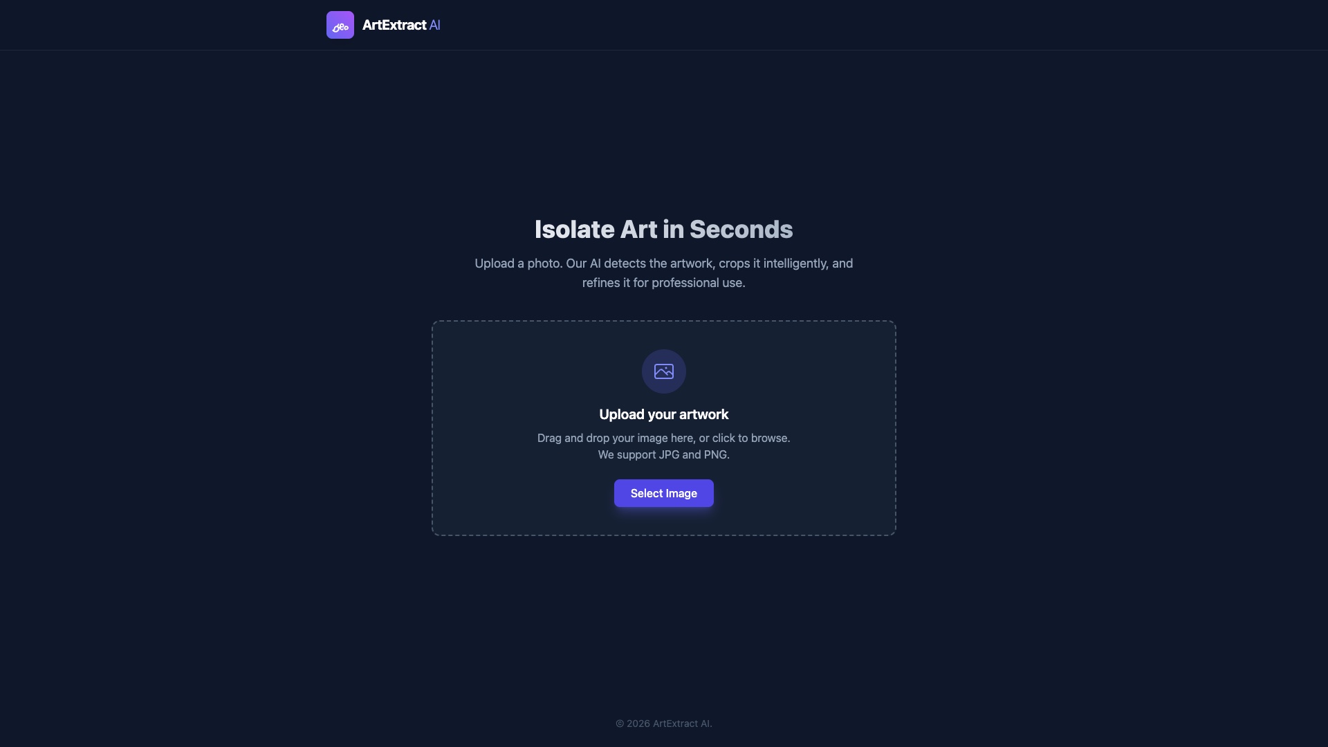 ArtExtract AI homepage